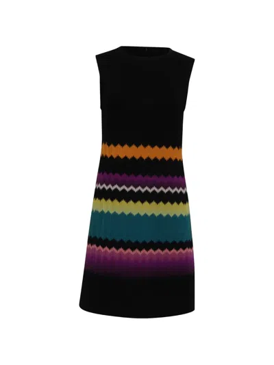 Pre-owned Missoni Zig-zag Patterned Mini Dress In Black