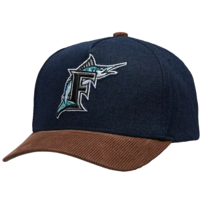 Mitchell & Ness Miami Marlins  Marlins Denim Cord Pro Pinch Cap In Brown/navy