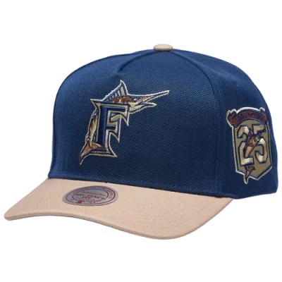 Mitchell & Ness Miami Marlins  Marlins Navy & Tan Pro Pinch Cap In Navy/tan