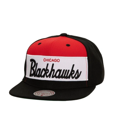 Mitchell & Ness Men's  Black Distressed Chicago Blackhawks Retro Script Colorblock Snapback Hat
