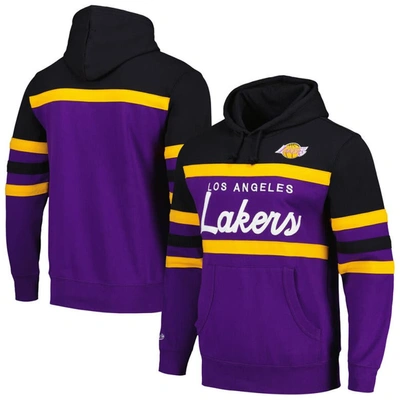 Mitchell & Ness Men's  Purple, Black Los Angeles Lakers Head Coach Pullover Hoodie In Purple,black