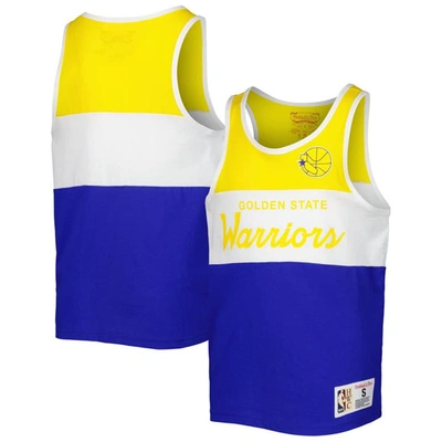 Mitchell & Ness Kids' Youth  Royal/gold Golden State Warriors Hardwood Classics Special Script Tank Top