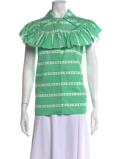 Pre-owned Miu Miu 2015 Striped Blouse In Green