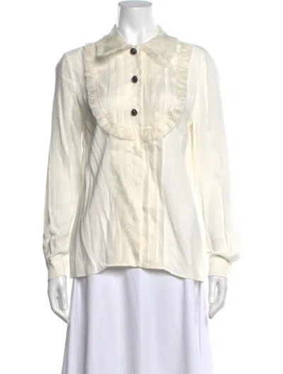 Pre-owned Miu Miu 2016 Long Sleeve Blouse In White