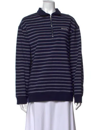 Pre-owned Miu Miu 2025 Striped Polo W/ Tags In Blue