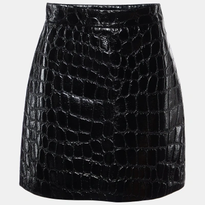 Pre-owned Miu Miu Black Crocodile Embossed Ciré Mini Skirt S