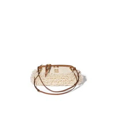 Miu Miu Caprice Wool And Leather Clutch Bag In Ivory