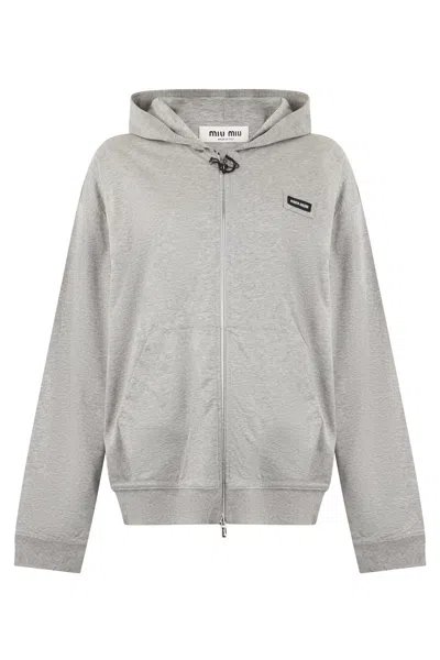 Miu Miu Cotton Sweatshirt In Gray