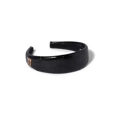 Miu Miu Crocodile Embossed Calfskin Headband In Black