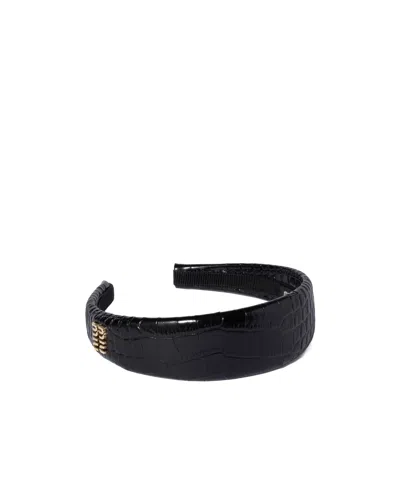 Miu Miu Crocodile Embossed Calfskin Headband In Black