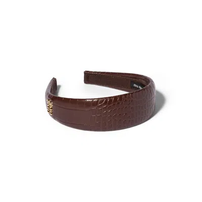 Miu Miu Crocodile Embossed Calfskin Headband In Brown