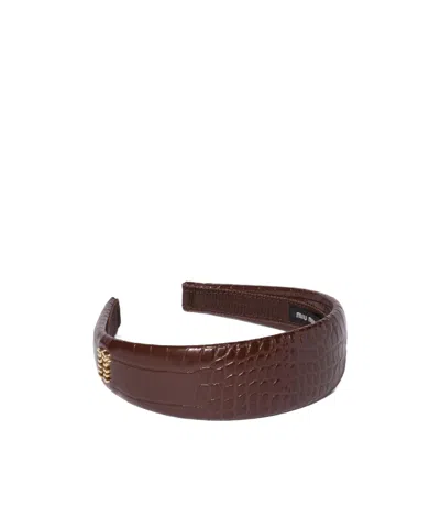 Miu Miu Crocodile Embossed Calfskin Headband In Yellow