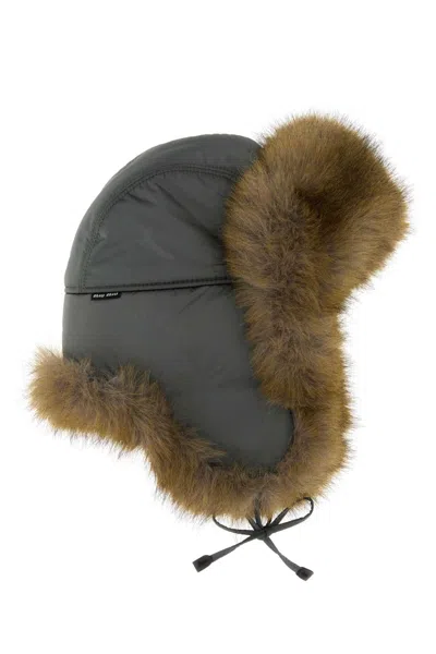 Miu Miu Dark Grey Nylon Hat