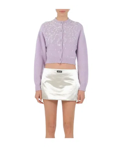 Miu Miu Embroidered Cashmere Cardigan In Purple