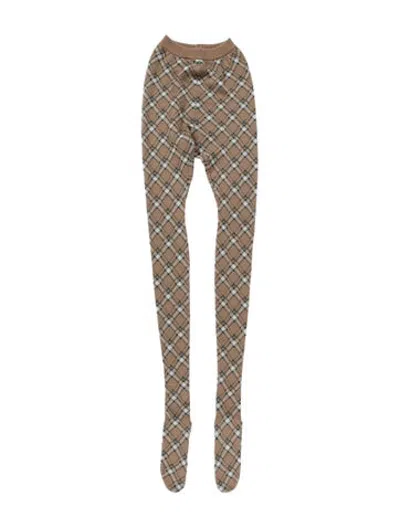Pre-owned Miu Miu High-rise Checked Wool Tights W/ Tags In Neutrals