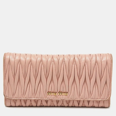 Pre-owned Miu Miu Light Pink Matelassé Leather Flap Contiental Wallet