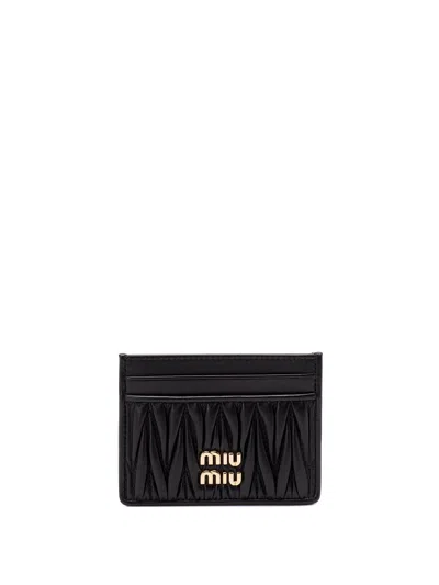 Miu Miu Matelassé Nappa Leather Card Holder In Brown