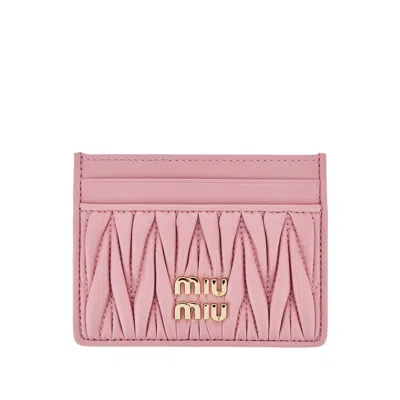 Miu Miu Matelassé Nappa Leather Cardholder In Pink