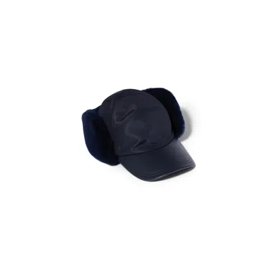 Miu Miu Technical Fabric And Shearling Cap In Navy