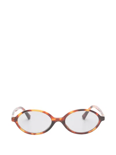 Miu Miu Tortoiseshell-effect Oval-frame Sunglasses In Brown