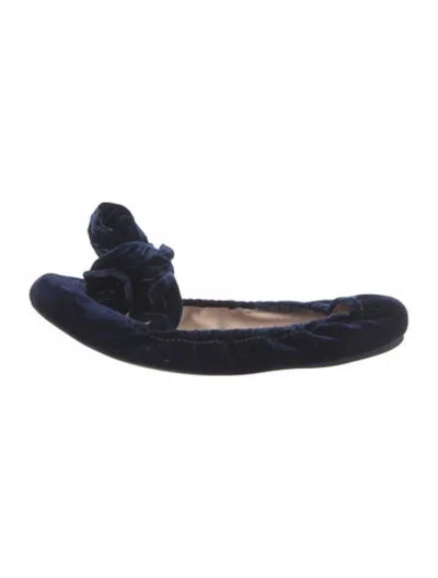 Pre-owned Miu Miu Velvet Bow Accents Ballet Flats In Blue