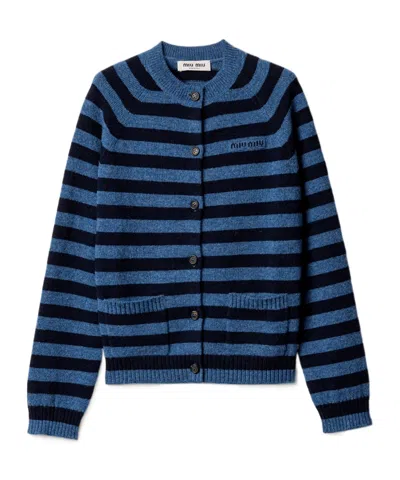 Miu Miu Wool Cardigan In Light Blue/blue
