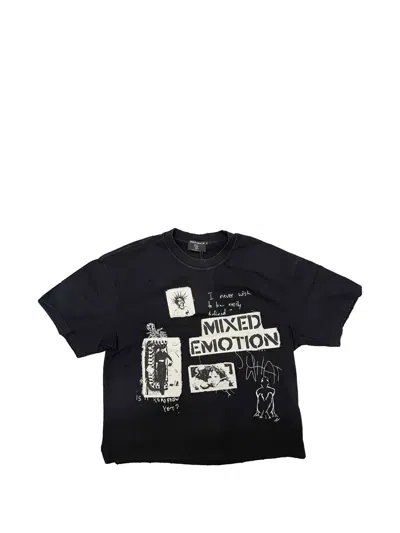 Mixed Emotion Stamped Graphic-patch T-shirt In Black
