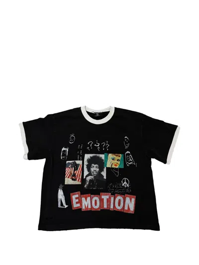 Mixed Emotion Static Graphic-print Ringer T-shirt In Black