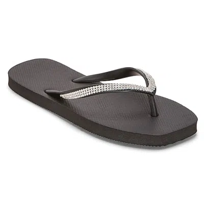 Mixit Womens Rhinestone Flip-flops In Black
