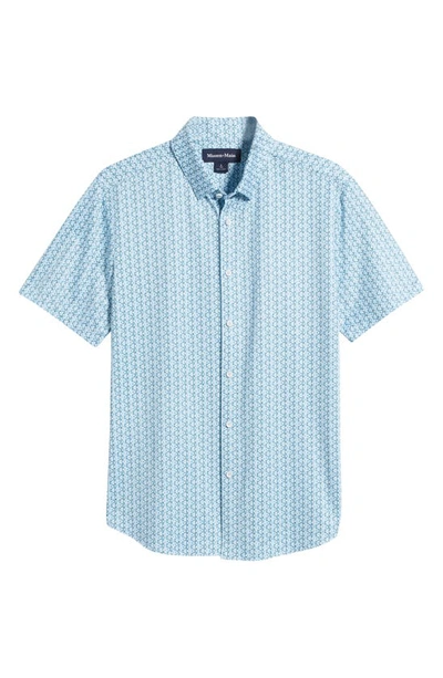 Mizzen + Main Haylard Trim Fit Short Sleeve Performance Button-up Shirt In Medium Blue