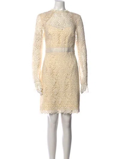 Pre-owned ml Monique Lhuillier Lace Pattern Mini Dress W/ Tags In Neutrals