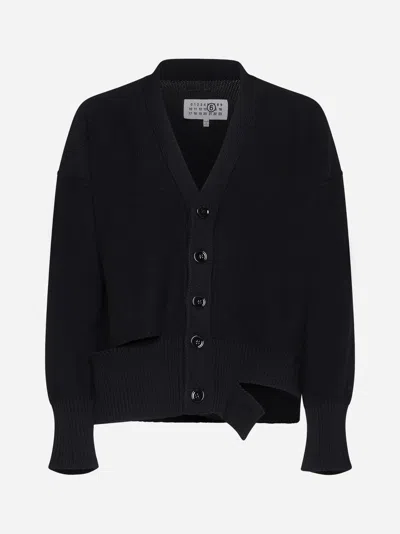 Mm6 Maison Margiela Cut-outs Wool-blend Cardigan In Black
