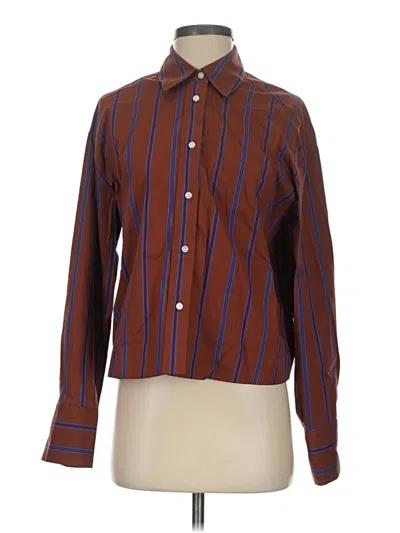 Pre-owned Mng Long Sleeve Button Down Shirt In Brown