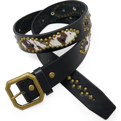 Mnml Mojave Cow Print Leather Belt In Black/cow Print