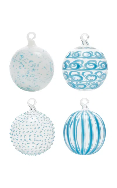Moda Domus - Set-of-four Mixed Hand-blown Glass Ornaments - Blue In Multi