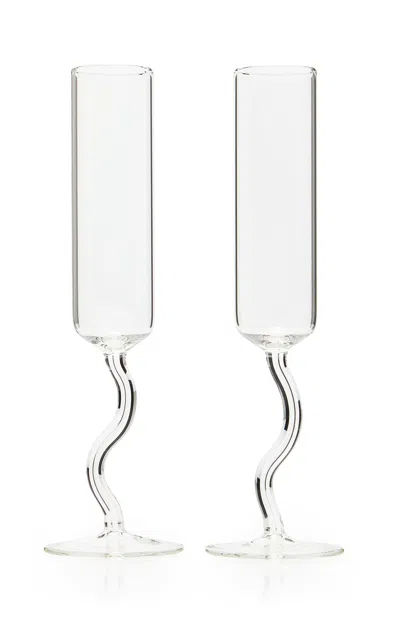 Moda Domus - Set-of-two Moda Opus Glass Champagne Flutes - Clear In Transparent