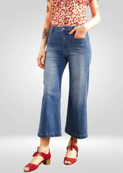 Modcloth Boardwalk Beauty Wide Leg Crop Jeans In Blue