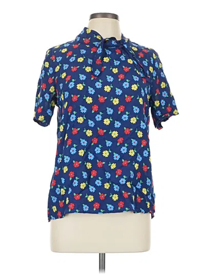 Pre-owned Modcloth Short Sleeve Blouse In Blue
