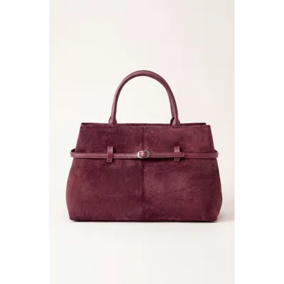 Modenaire Belted Textured Top Handle Satchel In Burgundy