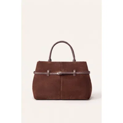 Modenaire Belted Textured Top Handle Satchel In Brown