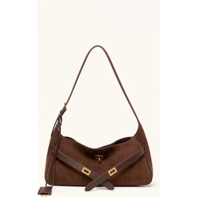 Modenaire Buckle Strap Crescent Shoulder Bag In Brown