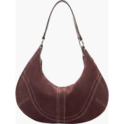 Modenaire Contrast Stitch Crescent Shoulder Bag In Brown