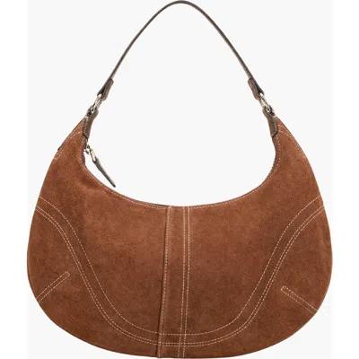 Modenaire Contrast Stitch Crescent Shoulder Bag In Brown