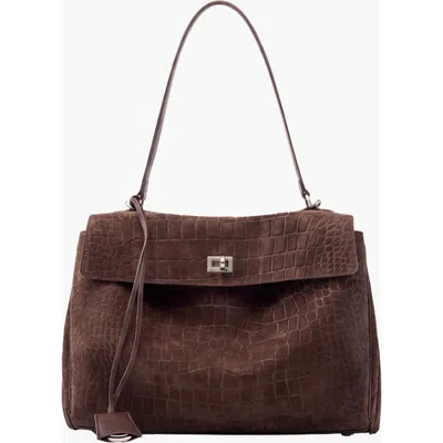 Modenaire Croc Embossed Flap Shoulder Bag In Brown