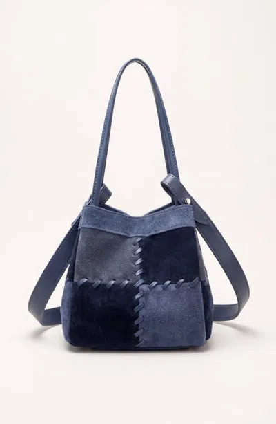 Modenaire Patchwork Whipstitch Bucket Shoulder Bag In Blue