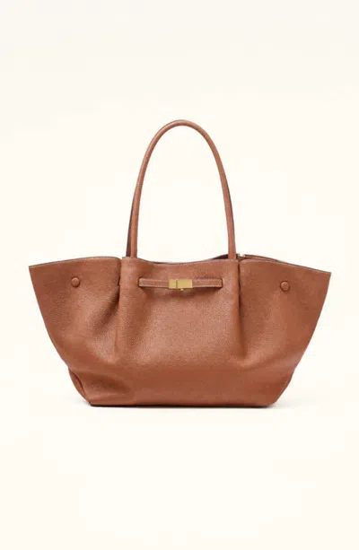 Modenaire Pebbled Double Handle Tote Bag In Brown