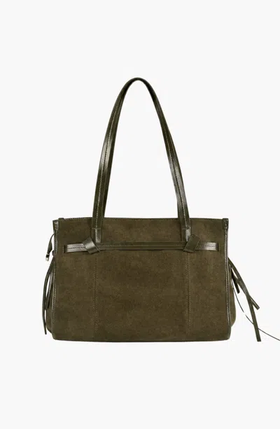 Modenaire Side Tie Textured Double Handle Tote Bag In Green