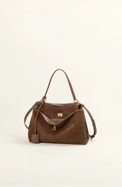 Modenaire Small Textured Turn-lock Top Handle Shoulder Bag In Brown