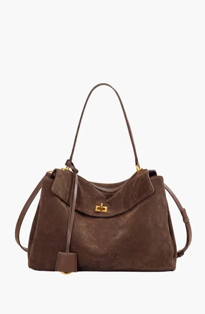 Modenaire Textured Turn Lock-top Handle Shoulder Bag In Brown