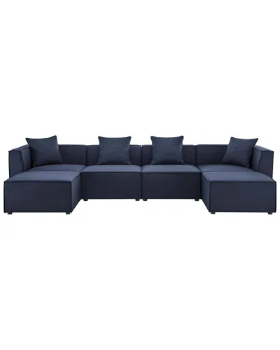 Modway Saybrook Outdoor Patio Upholstered 6pc Sectional Sofa In Navy